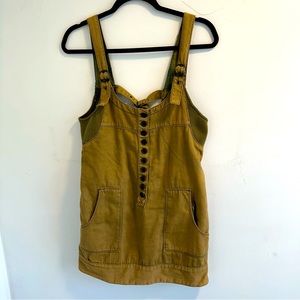 Free People Overall Dress Green Henley style buttons pockets Size XS